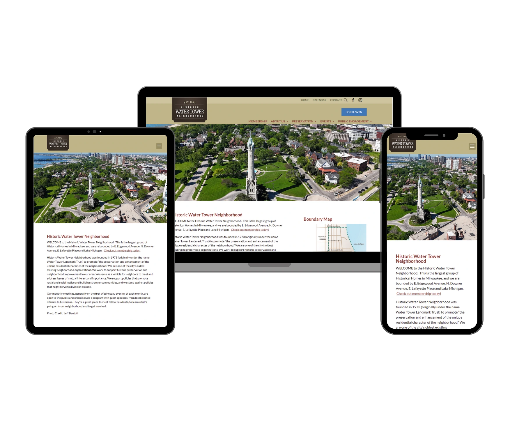 Historic Water Tower Neighborhood Civic Website Design | NextUpgrad
